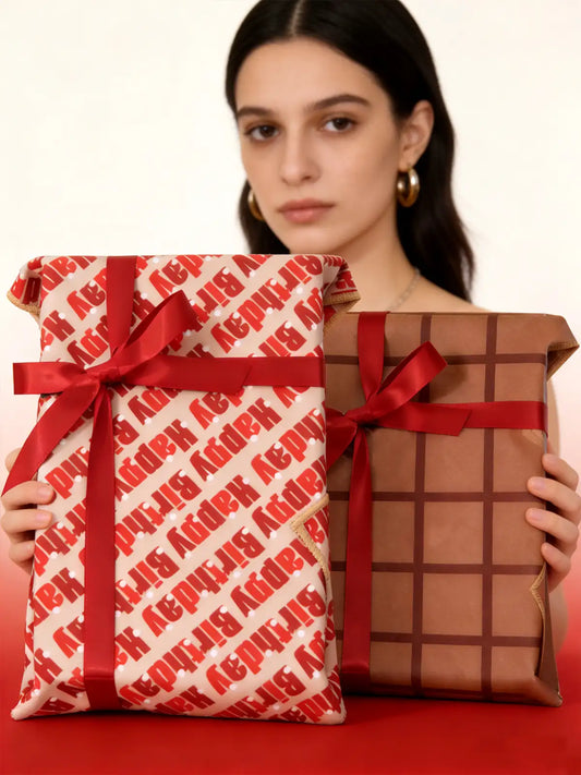 Amalee 2-Pack Brown Magic Fabric Gift Wrap Set - 19"x20" Reusable Gift Wrapping Cloth with 2 Greeting Cards & Ribbon, Washable Multi-Purpose Wrap for Gifts, Storage Bag & Protective Pouch