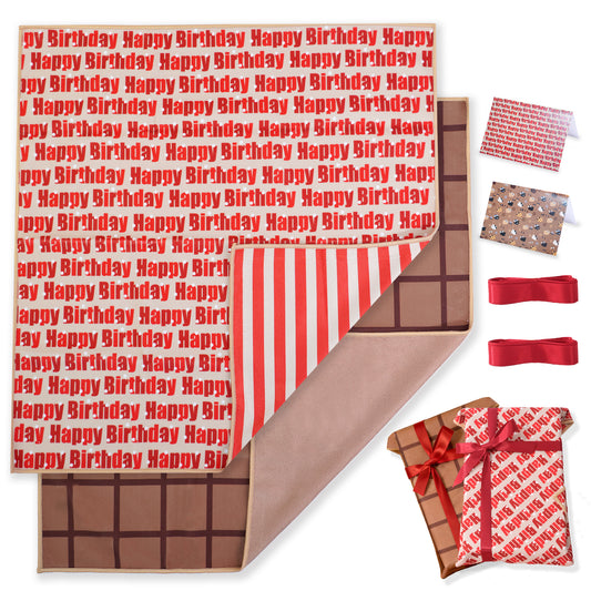 Amalee 2-Pack Brown Magic Fabric Gift Wrap Set - 19"x20" Reusable Gift Wrapping Cloth with 2 Greeting Cards & Ribbon, Washable Multi-Purpose Wrap for Gifts, Storage Bag & Protective Pouch