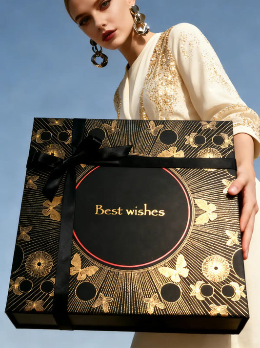 Amalee Large Blue Gift Box with Magnetic Lids 12x12x4 Inches Glue-Free Assembly Includes Ribbon, Greeting Card & Filler Paper for Wedding, Birthday, Christmas Gift Packaging