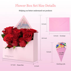 Amalee 10 Pack Pink Flower Bouquet Envelope Boxes with Greeting Cards, Premium Cardboard Floral Gift Boxes for Arrangements, Elegant Florist Packaging for Mother's Day, Valentine's, Anniversary