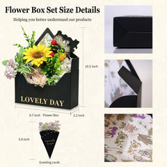 Amalee Black Flower Bouquet Envelope Box Set | Luxury Floral Gift Packaging