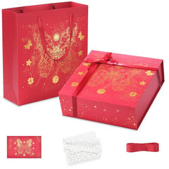 Amalee Large Red Gift Box 12x12x4 Inches with Magnetic Lid, No Glue Needed, Includes Ribbon & Card for Wedding, Birthday, Christmas Gift Packaging All Occasion