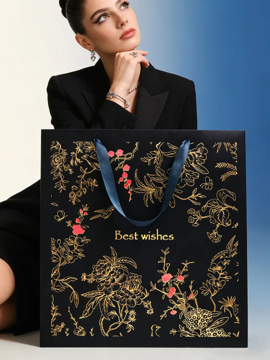 Amalee 13.5x13.5x4.5 Inch Blue Gift Bags with Handles, 2 Wrapping Paper Sheets & 1 Greeting Card, for Birthday, Baby Shower & Holiday Gifts