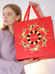 Amalee Red Gift Bag Set 13.5x13.5x4.5 Inch, Includes 2 Wrapping Paper & Greeting Card, for Weddings, Christmas & Birthday Parties