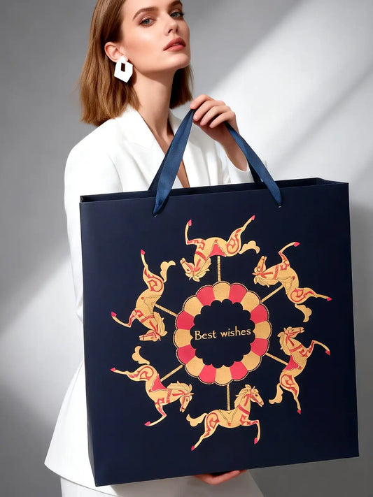 Amalee Blue Gift Bag Set 13.5x13.5x4.5 Inch, Includes 2 Wrapping Paper & Greeting Card, for Weddings, Christmas & Birthday Parties