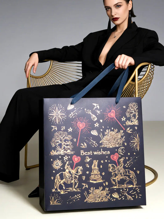 Amalee 13.5x13.5x4.5 Inch Blue Gift Bag with Handles, Includes 2 Wrapping Paper Sheets & 1 Greeting Card, Ideal for Birthday, Wedding, Christmas Gifts