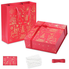 Amalee Luxury Wedding & Groomsmen Proposal Gift Box, Large Red 12"x12"x4" with Magnetic Lid, Easy Glue-Free Setup, Includes Card & Ribbon for, Birthday, Christmas Gift Packaging