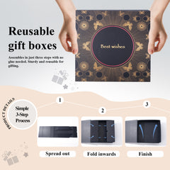 Amalee Large Blue Gift Box with Magnetic Lids 12x12x4 Inches Glue-Free Assembly Includes Ribbon, Greeting Card & Filler Paper for Wedding, Birthday, Christmas Gift Packaging