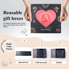 Amalee 12x12x4 Inch Large Gift Box with Magnetic Closure, Tool-Free & Glue-Free Assembly, Includes Ribbon, Card & Filler for Wedding, Birthday, Christmas Gift Packaging