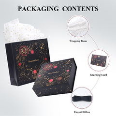 Amalee Gift Packaging Box, Large 12x12x4 Inches Blue with Magnetic Closure, Glue-Free Design for Easy Wrap, Includes Ribbon & Card for Wedding, Birthday, Christmas Gift Packaging All Occasion