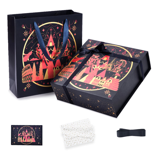 Amalee Christmas Birthday Gift Box, 12x12x4” Large Blue Present Box with Magnetic Closure & Glue-Free Design, Comes with Ribbon, Card, tissue paper