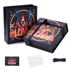 Amalee Christmas Birthday Gift Box, 12x12x4” Large Blue Present Box with Magnetic Closure & Glue-Free Design, Comes with Ribbon, Card, tissue paper