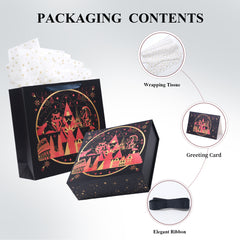 Amalee Christmas Birthday Gift Box, 12x12x4” Large Blue Present Box with Magnetic Closure & Glue-Free Design, Comes with Ribbon, Card, tissue paper