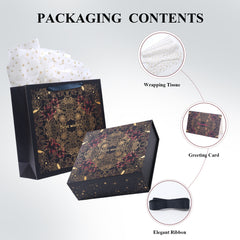 Amalee 12x12x4 Inch Large Gift Box, Blue Magnetic Closure Present Box, Glue-Free Setup, Complete with Ribbon, Greeting Card & Filler Paper for Wedding, Birthday, Christmas Gift Packaging