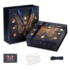 Amalee 12x12x4 Inch Large Gift Box, Blue Magnetic Closure Present Box, Glue-Free Setup, Complete with Ribbon, Greeting Card & Filler Paper for Wedding, Birthday, Christmas Gift Packaging