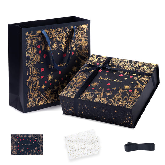 Amalee Large Gift Box with Magnetic Lid 12x12x4 Inches, Blue Present Packaging Box, No Glue Needed Tool-Free, Includes Ribbon Card Filler Paper for Wedding, Birthday, Christmas Gift Packaging