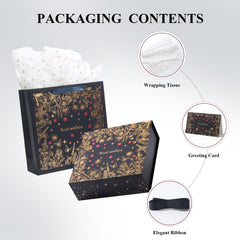 Amalee Large Gift Box with Magnetic Lid 12x12x4 Inches, Blue Present Packaging Box, No Glue Needed Tool-Free, Includes Ribbon Card Filler Paper for Wedding, Birthday, Christmas Gift Packaging