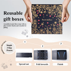 Amalee Large Gift Box with Magnetic Lid 12x12x4 Inches, Blue Present Packaging Box, No Glue Needed Tool-Free, Includes Ribbon Card Filler Paper for Wedding, Birthday, Christmas Gift Packaging