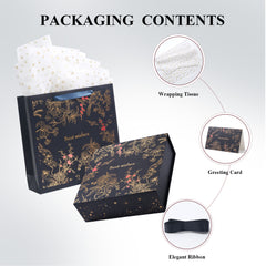 Amalee Luxury Gift Box, Large Deep Blue 12”x12”x4” with Strong Magnetic Lid, Elegant Glue-Free Assembly, Includes Ribbon & Card for Wedding, Birthday, Christmas Gift Packaging