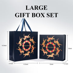 Amalee All-in-One Gift Box Set: Large 12x12x4 Inch Blue Box with Magnetic Lid, Includes Ribbon, Greeting Card, Filler - No Glue Assembly Required for Wedding, Birthday, Christmas Gift Packaging