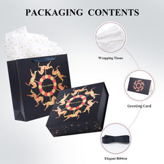 Amalee All-in-One Gift Box Set: Large 12x12x4 Inch Blue Box with Magnetic Lid, Includes Ribbon, Greeting Card, Filler - No Glue Assembly Required for Wedding, Birthday, Christmas Gift Packaging