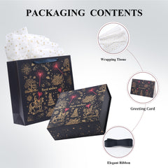 Amalee Luxury Wedding & Groomsmen Proposal Gift Box, Large Blue 12"x12"x4" with Magnetic Lid, Easy Glue-Free Setup, Includes Card & Ribbon for, Birthday, Christmas Gift Packaging