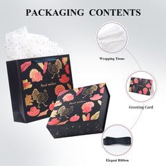 Amalee Christmas Birthday Gift Box, 12x12x4 Large Blue Present Box with Magnetic Closure & Glue-Free Design, Comes with Ribbon, Card, tissue paper