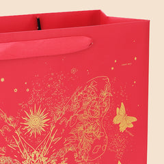 Amalee Large Red Gift Bag with Handles (13.5x13.5x4.5 Inch), Set of Wrapping Paper & Greeting Card for Birthday, Wedding, Christmas & Baby Shower