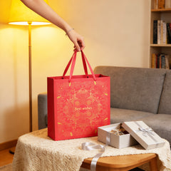 Amalee Extra-Large Red Gift Bag 13.5x13.5x4.5 Inches, Includes 2 Sheets of Wrapping Paper & 1 Greeting Card, for Birthday, Wedding & Holiday Gifts