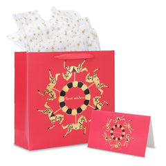 Amalee Red Gift Bag Set 13.5x13.5x4.5 Inch, Includes 2 Wrapping Paper & Greeting Card, for Weddings, Christmas & Birthday Parties