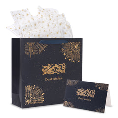 Amalee Large Blue Gift Bag 13.5x13.5x4.5 Inch with Handles, Includes Wrapping Paper & Greeting Card for Birthday, Baby Shower, Wedding & Christmas