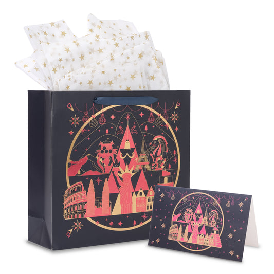 Amalee 13.5x13.5x4.5 Inch Large Blue Gift Bags with Handles, Includes Wrapping Paper & Greeting Card, Ideal for Wedding, Birthday & Christmas Giving