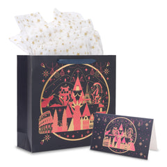 Amalee 13.5x13.5x4.5 Inch Large Blue Gift Bags with Handles, Includes Wrapping Paper & Greeting Card, Ideal for Wedding, Birthday & Christmas Giving