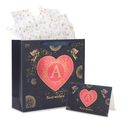 Amalee 13.5x13.5x4.5 Inch Blue Gift Bag with Handles, Includes Wrapping Paper & Greeting Card, Ideal for Weddings, Christmas & Special Occasions