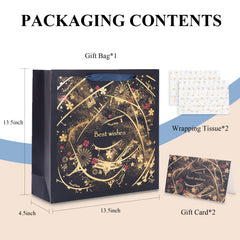 Amalee Large 13.5x13.5x4.5 Inch Blue Gift Bag with Handles, Includes 2 Wrapping Paper & Greeting Card for Valentine's Day, Birthday & Weddings