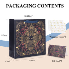 Amalee Extra-Large Blue Gift Bag 13.5x13.5x4.5 Inches, Includes 2 Sheets of Wrapping Paper & 1 Greeting Card, for Birthday, Wedding & Holiday Gifts