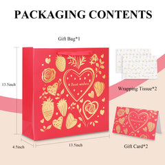 Amalee 13.5x13.5x4.5 Inch Red Gift Bag, Includes Wrapping Paper & Greeting Card, for Wedding, Birthday, Baby Shower, Christmas Gifts