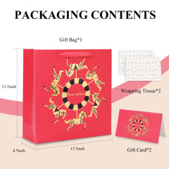 Amalee Red Gift Bag Set 13.5x13.5x4.5 Inch, Includes 2 Wrapping Paper & Greeting Card, for Weddings, Christmas & Birthday Parties