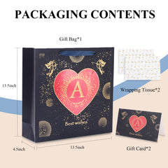 Amalee 13.5x13.5x4.5 Inch Blue Gift Bag with Handles, Includes Wrapping Paper & Greeting Card, Ideal for Weddings, Christmas & Special Occasions