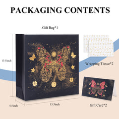 malee Large Blue Gift Bag with Handles (13.5x13.5x4.5 Inch), Set of Wrapping Paper & Greeting Card for Birthday, Wedding, Christmas & Baby Shower