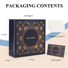 Amalee 13.5x13.5x4.5 Inch Blue Gift Bag with Handles, Includes 2 Wrapping Paper Sheets & 1 Greeting Card, Ideal for Birthday, Wedding, Christmas Gifts