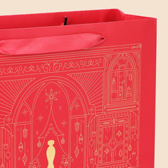 Amalee Large Red Gift Bag with Handles (13.5x13.5x4.5 Inch), Set of Wrapping Paper & Greeting Card for Birthday, Wedding, Christmas & Baby Shower