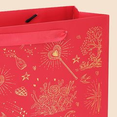 Amalee Large 13.5x13.5x4.5 Inch Red Gift Bags with Handles, Set of 2 Wrapping Paper & 1 Greeting Card, for Valentine's Day, Baby Shower & Birthday