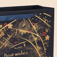 Amalee Large 13.5x13.5x4.5 Inch Blue Gift Bag with Handles, Includes 2 Wrapping Paper & Greeting Card for Valentine's Day, Birthday & Weddings