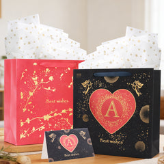 Amalee 13.5x13.5x4.5 Inch Blue Gift Bag with Handles, Includes Wrapping Paper & Greeting Card, Ideal for Weddings, Christmas & Special Occasions