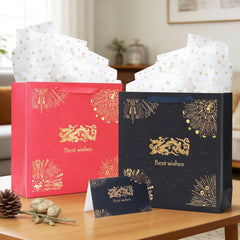 Amalee Large Blue Gift Bag 13.5x13.5x4.5 Inch with Handles, Includes Wrapping Paper & Greeting Card for Birthday, Baby Shower, Wedding & Christmas