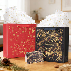 Amalee Large 13.5x13.5x4.5 Inch Blue Gift Bag with Handles, Includes 2 Wrapping Paper & Greeting Card for Valentine's Day, Birthday & Weddings