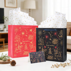 Amalee 13.5x13.5x4.5 Inch Blue Gift Bag with Handles, Includes 2 Wrapping Paper Sheets & 1 Greeting Card, Ideal for Birthday, Wedding, Christmas Gifts