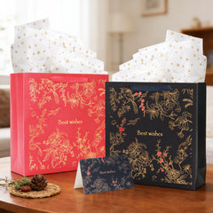 Amalee 13.5x13.5x4.5 Inch Blue Gift Bags with Handles, 2 Wrapping Paper Sheets & 1 Greeting Card, for Birthday, Baby Shower & Holiday Gifts