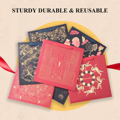 Amalee Large Red Gift Bag with Handles (13.5x13.5x4.5 Inch), Set of Wrapping Paper & Greeting Card for Birthday, Wedding, Christmas & Baby Shower